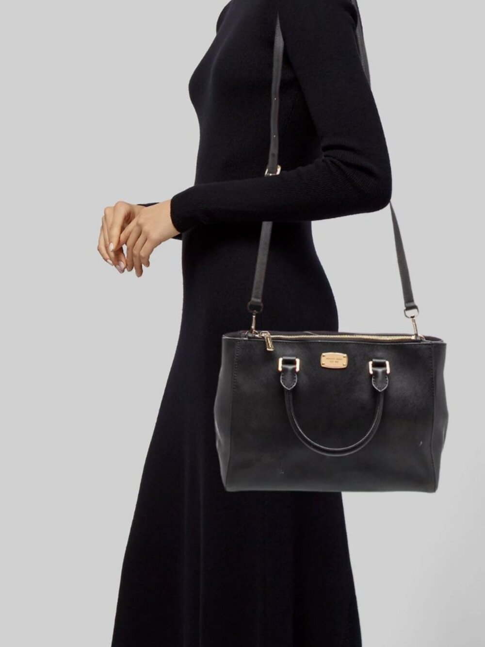 Michael Kors Kellen Saffiano Leather Purse Medium Black